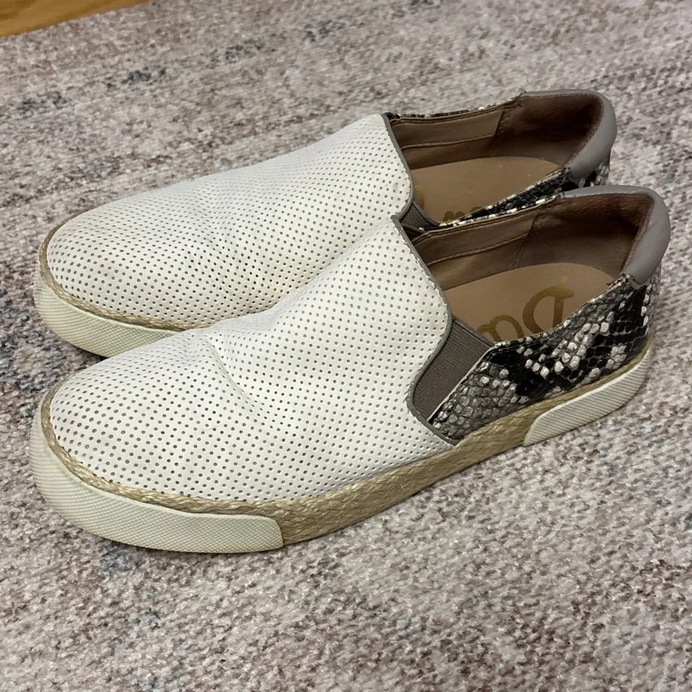 Sam Edelman Womens White Leather Slip On Platform Sneakers Size 7.5